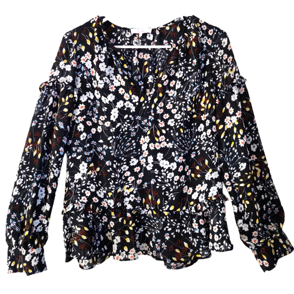 Parker Black Floral Chiffon Blouse Top